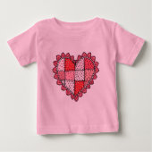 Valentine's Doodle Art Style Faux Patchwork Heart  ベビーTシャツ (正面)