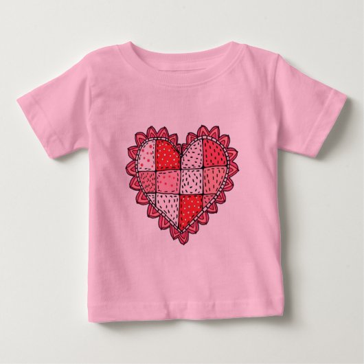 Valentine's Doodle Art Style Faux Patchwork Heart  ベビーTシャツ (正面)