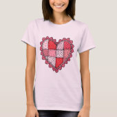Valentine's Doodle Art Style Faux Patchwork Heart  Tシャツ (正面)