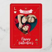 Valentine's Family Photo Heart and Love Red Pink 箔招待状 (正面)