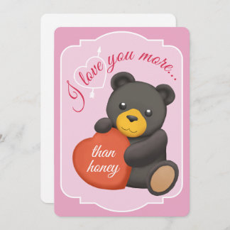 Valentines Flat Card Cute Black Bear シーズンカード