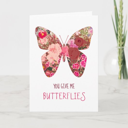 Valentine's for Her - Pink Butterfly Flower Love カード (正面)