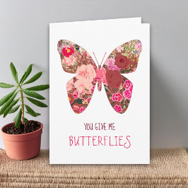 Valentine's for Her - Pink Butterfly Flower Love カード