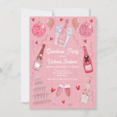 Valentine's Galentine's Day Champagne Party Pink 招待状 (正面)