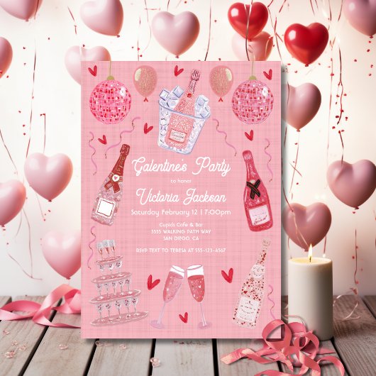 Valentine's Galentine's Day Champagne Party Pink 招待状