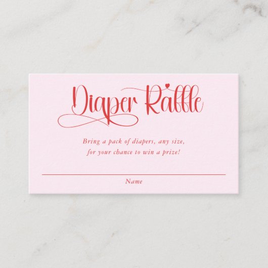 Valentines heart girl baby shower diaper raffle エンクロージャーカード (正面)