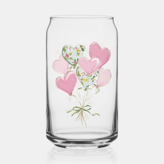 Valentine's Heart Pink and Green Heart Balloons ガラス缶 (正面)
