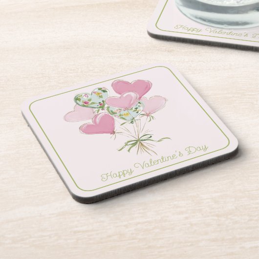 Valentine's Heart Pink and Green Heart Balloons コースター (左側)