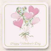 Valentine's Heart Pink and Green Heart Balloons コースター (正面)