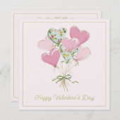 Valentine's Heart Pink and Green Heart Balloons ノートカード (正面/裏面)