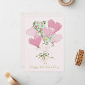 Valentine's Heart Pink and Green Heart Balloons ノートカード (正面/裏面インサイチュ)