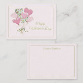 Valentine's Heart Pink and Green Heart Balloons ノートカード (正面/裏面)