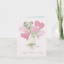 Valentine's Heart Pink and Green Heart Balloons ノートカード