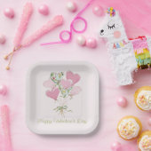 Valentine's Heart Pink and Green Heart Balloons ペーパープレート (パーティー)