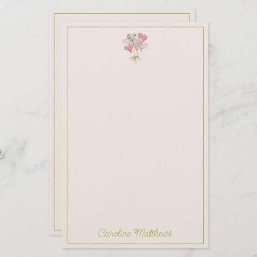 Valentine's Heart Pink and Green Heart Balloons 便箋 (正面/裏面)