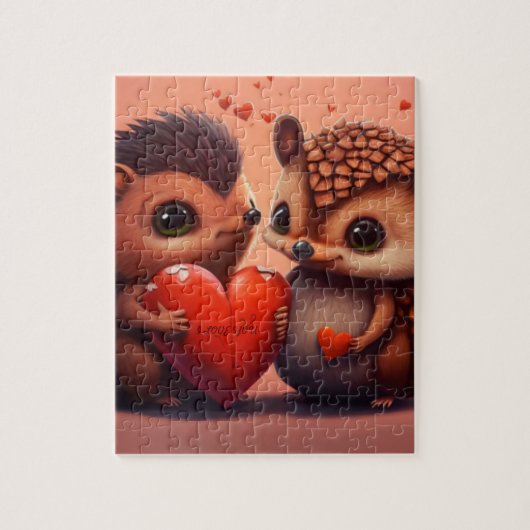 Valentine's hedgehogs cartoon jigsaw puzzle ジグソーパズル (縦)