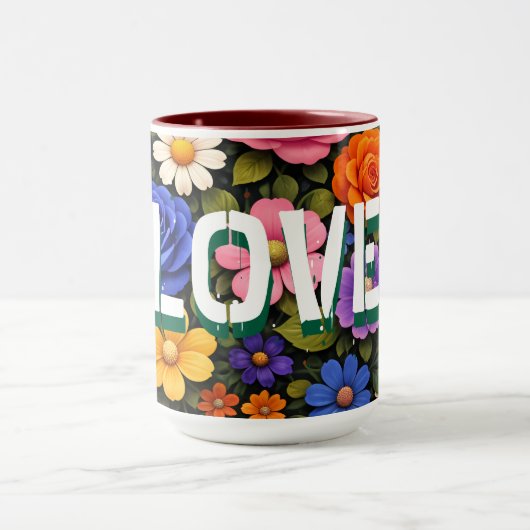 Valentine's Mug Floral Design Pattern Love Text マグカップ (中央)
