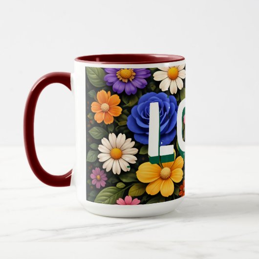 Valentine's Mug Floral Design Pattern Love Text マグカップ (左)