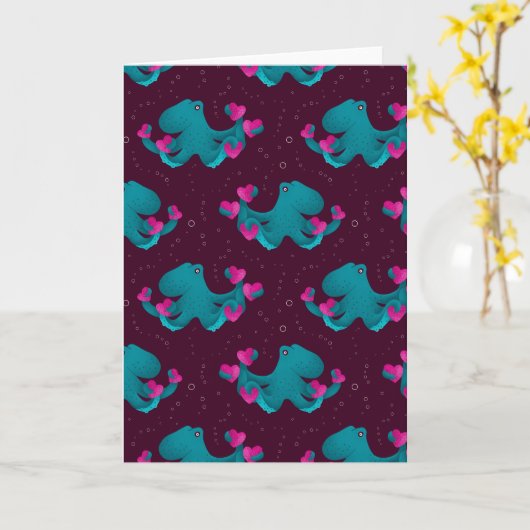 Valentine's Octopus and Hearts カード (黄色い花)