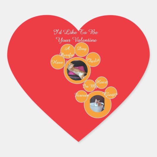 Valentine's Pawprint Cat Photo ハートシール (正面)