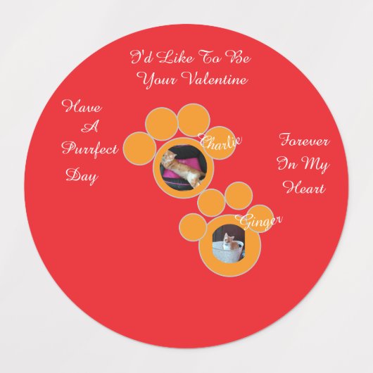 Valentine's Pawprint Cat Photo ラベル (デザイン1)