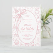 Valentines Pink Little Miss ONEderful 1st Birthday 招待状 (スタンド正面)