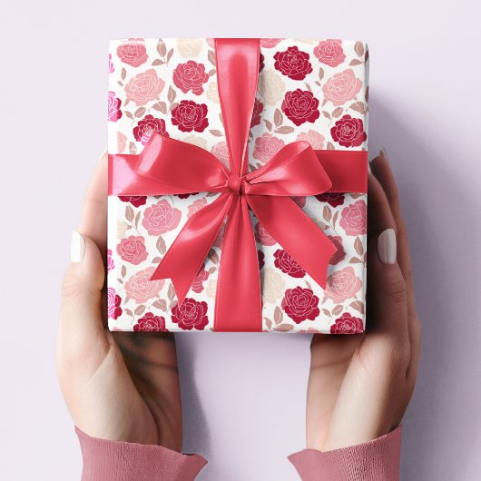 Valentine's Pink & Red Roses Wrapping Paper ラッピングペーパー