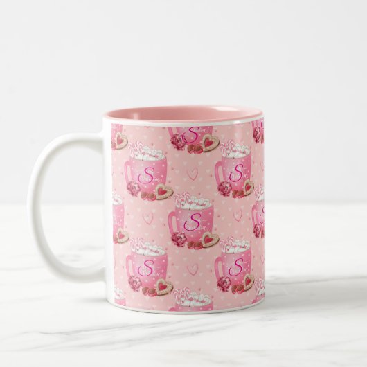 Valentine's Pink & White Coffee Mug With Initial ツートーンマグカップ (左)