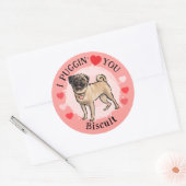 Valentines Pug love pink hearts sticker set ラウンドシール (封筒)