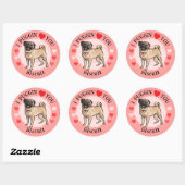 Valentines Pug love pink hearts sticker set ラウンドシール (シート)