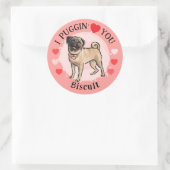 Valentines Pug love pink hearts sticker set ラウンドシール (バッグ)