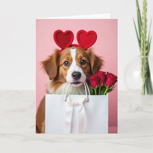 Valentines Puppy With Roses Card カード (正面)