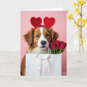 Valentines Puppy With Roses Card カード (黄色い花)