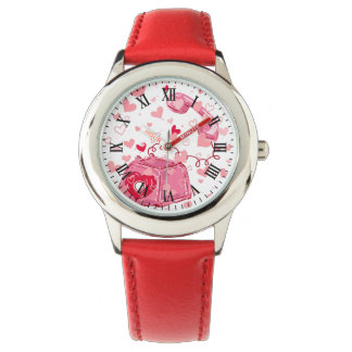 Valentine's Red Leather Vintage Love Heart Watch 腕時計