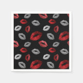 Valentines Red Silver Glitter Lips on Black  スタンダードカクテルナプキン (正面)