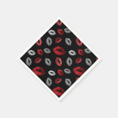 Valentines Red Silver Glitter Lips on Black  スタンダードカクテルナプキン (角)