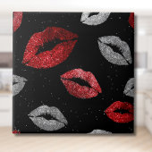 Valentines Red Silver Glitter Lips on Black  タイル