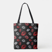 Valentines Red Silver Glitter Lips on Black トートバッグ (裏面)