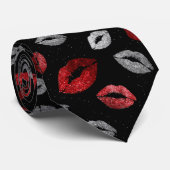 Valentines Red Silver Glitter Lips on Black  ネクタイ (ロール)