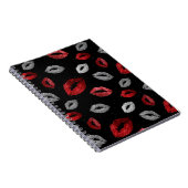 Valentines Red Silver Glitter Lips on Black  ノートブック (右側)