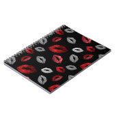 Valentines Red Silver Glitter Lips on Black  ノートブック (左側)