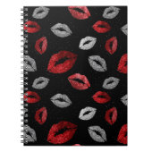 Valentines Red Silver Glitter Lips on Black  ノートブック (正面)