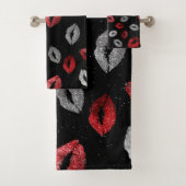 Valentines Red Silver Glitter Lips on Black  バスタオルセット (インサイチュ)