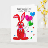 Valentines  Son Red Bunny Heart Balloons カード (黄色い花)