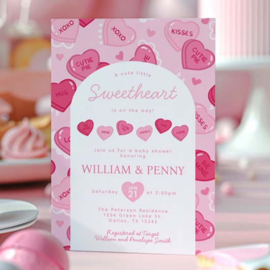 Valentines Sweetheart Candy Baby Shower 招待状