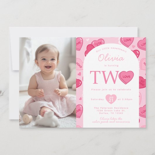 Valentines Sweetheart Candy Birthday Party 招待状 (正面)