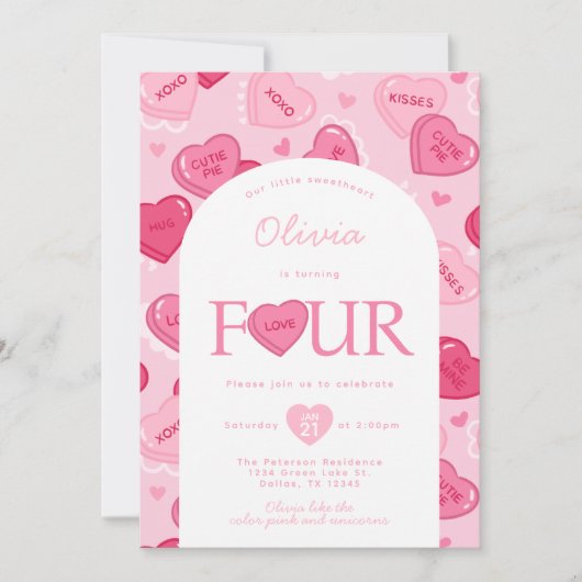 Valentines Sweetheart Candy Birthday Party 招待状 (正面)