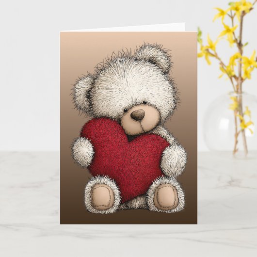 Valentines Teddy Bear カード (黄色い花)