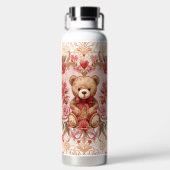 Valentine's ,Teddy Bear,Pink Love Heart and Flower ウォーターボトル (背面)