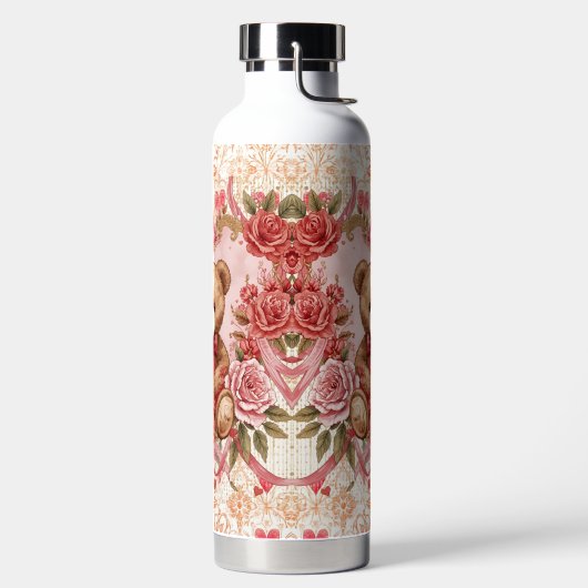 Valentine's ,Teddy Bear,Pink Love Heart and Flower ウォーターボトル (左面)